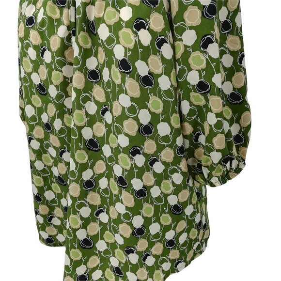 Ann Taylor Loft Peasant Blouse Size S Green Flowers Floral Abstract Short Sleeve - Picture 8 of 12
